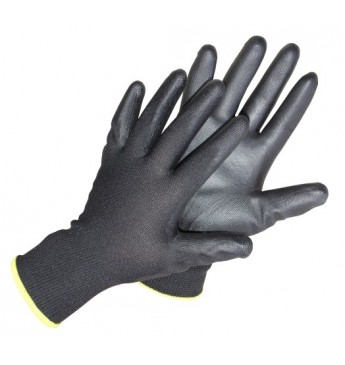 Polyester Gloves With Polyurethane Palm, Black, Size 10, 12 Pair