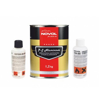 RINKINYS: P-S ALUMINIUM - Purškiamas glaistas su aliuminio užpildu + skiediklis + kietiklis, 1.2kg  